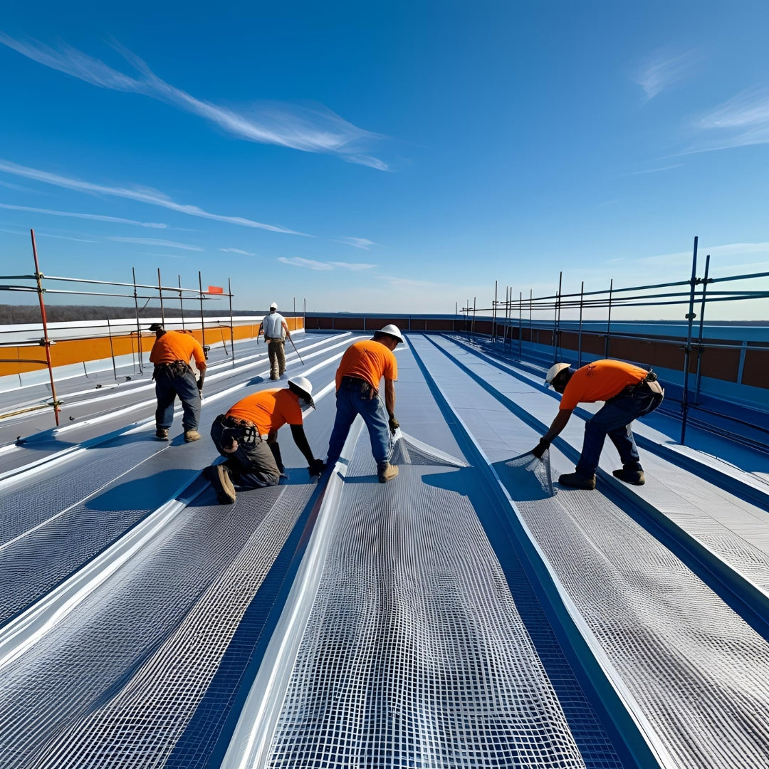 Pristine Industrial Roofing crew performing preventative maintenance inspection on commercial flat roof 
